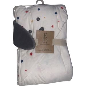ED Ellen DeGeneres Doodle Dog Hooded Blanket Multi Star Print Ivory Royal Red